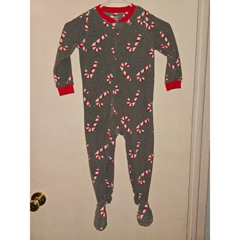 Carter’s 3T Grey Candy Cane Fleece Footed Sleepsuit